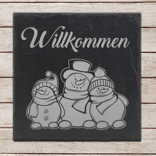 Willkommen Schnee-Familie + ein Kind 20x20cm