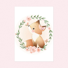 3er Poster Set Tiere mit Blumenkranz A4-Format Bär, Hase und Fuchs