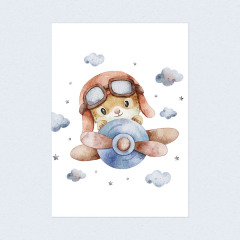 Poster Hase im Flugzeug A4-Format