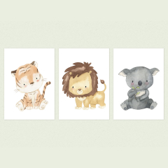 3er Poster Set Safari Tiere A4-Format Tiger, Löwe und Koala